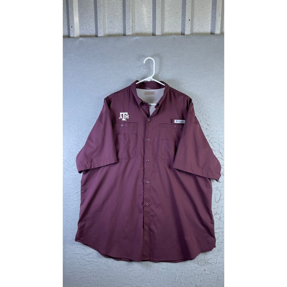 Columbia PFG Shirt Mens 2XL Maroon Good Texas A&M Aggies Ripstop Fishing Vented